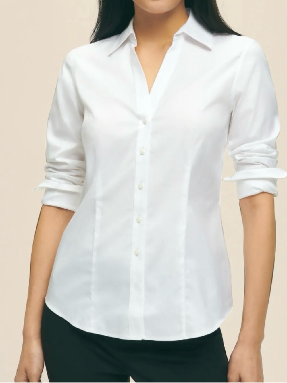 Fitted Non-Iron Stretch Cotton Open V-Neck Dress Shirt